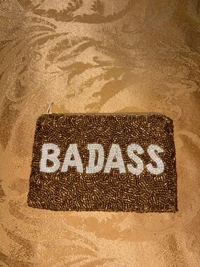 Moyna Brown Beaded 'BADASS' Wristlet